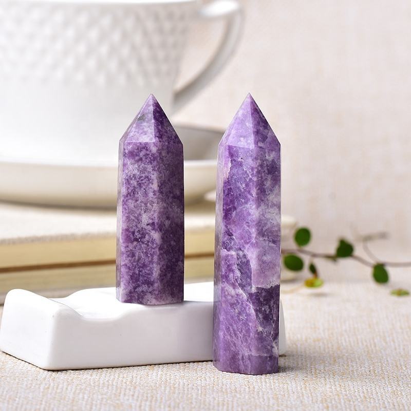 Purple Lepidolite Gemstone Crystal Tower Pencil Point Healing Wand Stick