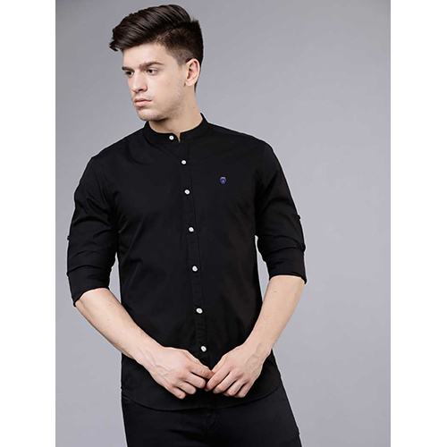 Mens Slim Fit Solid Black Plain Shirt