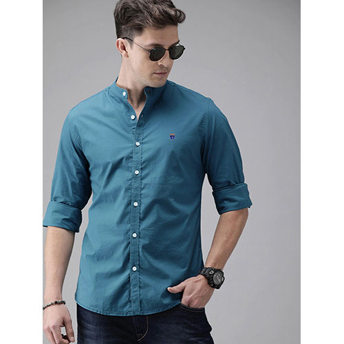 Quick Dry Mens Slim Fit Solid Dark Blue Shirt