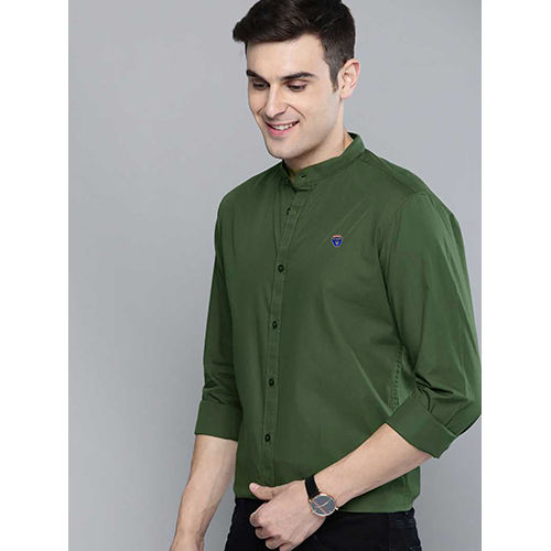 Mens Slim Fit Solid Dark Green Casual Shirt Collar Style: Straight