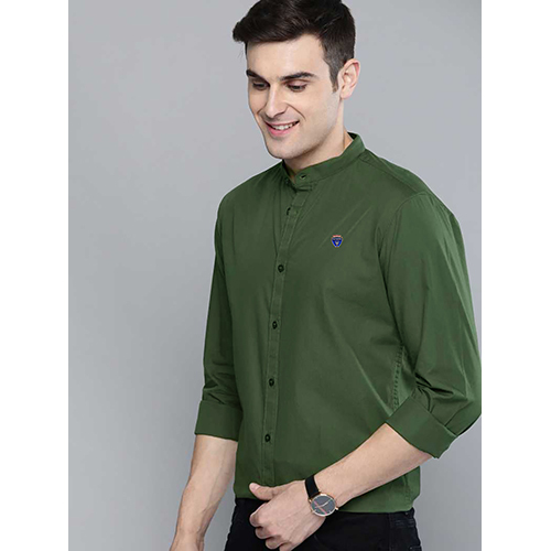 Mens Slim Fit Solid Dark Green Casual Shirt