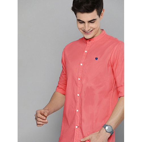 Mens Slim Fit Solid Pink Collar Casual Shirt