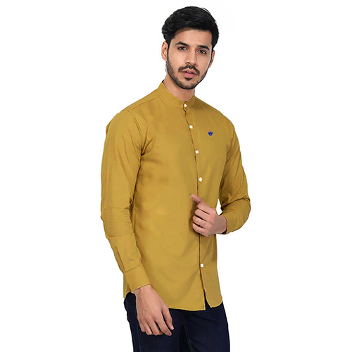 Mens Slim Fit Solid Gold Mandarin Collar Casual Shirt