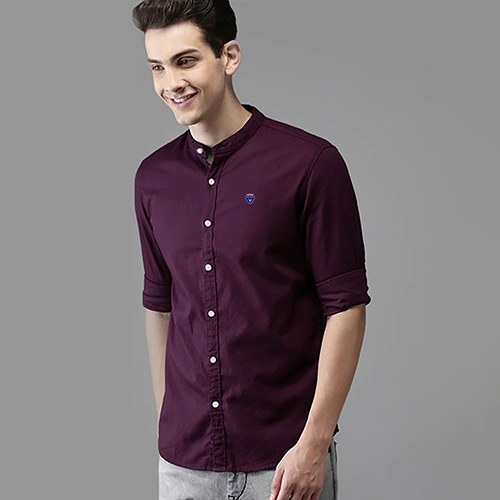 Mens Slim Fit Solid Purple Casual Shirt