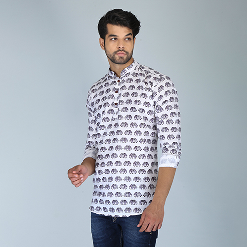 Mens Printed Cotton Short Kurta