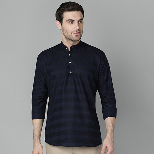 Men Striped Navy Blue Short Kurta