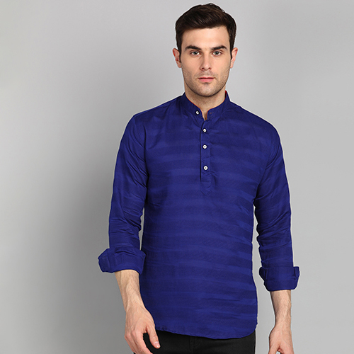 Mens Striped Straight Royal Blue Short Kurta