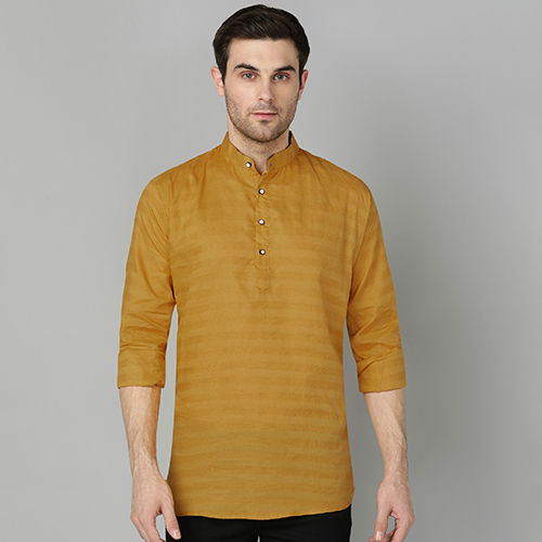 Mens Striped Yellow Short Kurta