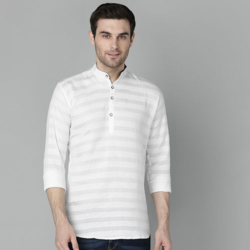 Quick Dry Mens Striped Cotton White Short Kurta at Best Price in Jaipur ...