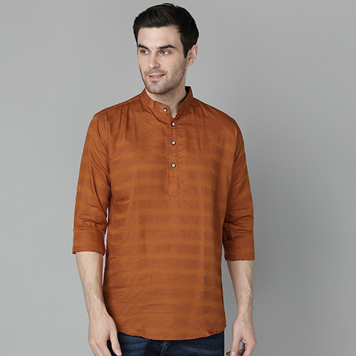 Mens Striped Brown Short Kurta