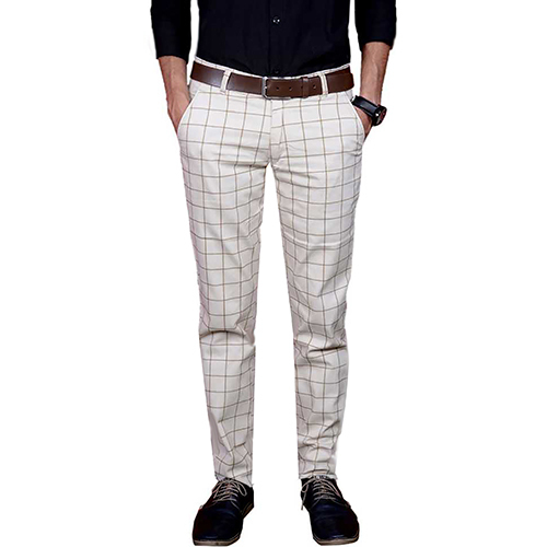 Mens Slim Fit Check Cotton Trouser