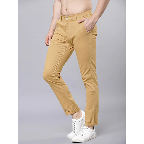 Mens Slim Fit Beige Cotton Blend Trouser