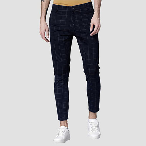 Mens Slim Fit Black Check Cotton Blend Trouser