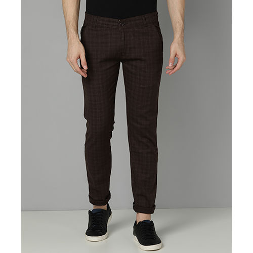 Men Brown Checked Casual Regular Fit Trousers