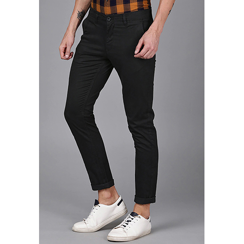 Mens Slim Fit Black Cotton Blend Trouser