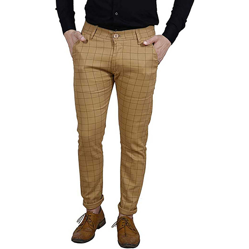 Mens Brown Check Cotton Blend Trouser