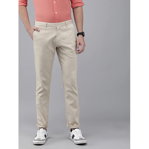 Mens Slim Fit Cream Cotton Blend Trouser