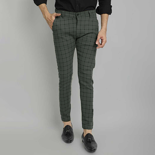 Mens Slim Fit Smoke Check Cotton Blend Trouser