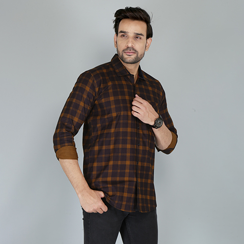 Mens Slim Fit Checkered Spread Collar Casual Shirt