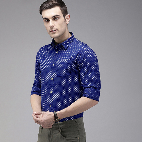 Mens Slim Fit Polka Print Royal Blue Casual Shirt