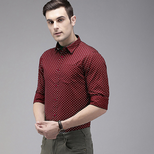 Mens Slim Fit Polka Print Maroon Casual Shirt