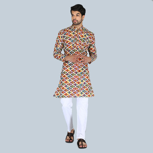 Quick Dry Mens Solid Multicolor Cotton Blend Straight Kurta