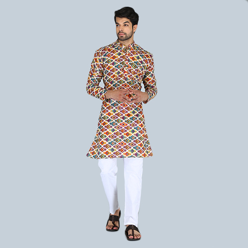 Mens Solid Multicolor Cotton Blend Straight Kurta