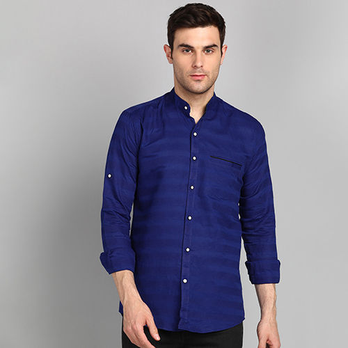 Mens Slim Fit Striped Blue Casual Shirt