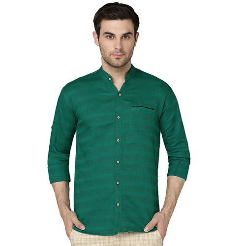 Mens Slim Fit Striped Green Casual Shirt