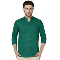 Mens Slim Fit Striped Green Casual Shirt - Cotton, Full Sleeves, Green Color | Quick Dry, Washable, Feather-Light Comfortable Fabric
