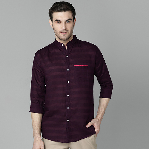 Mens Slim Fit Striped Purple Casual Shirt