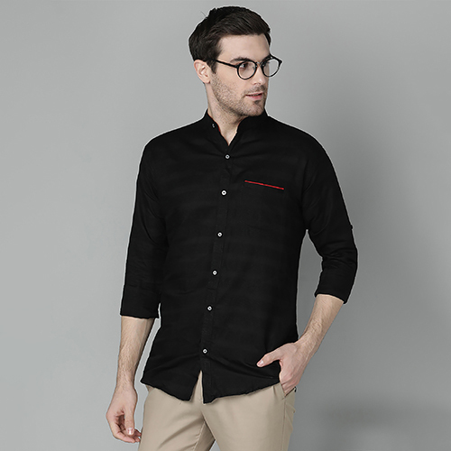 Mens Slim Fit Striped Black Casual Shirt