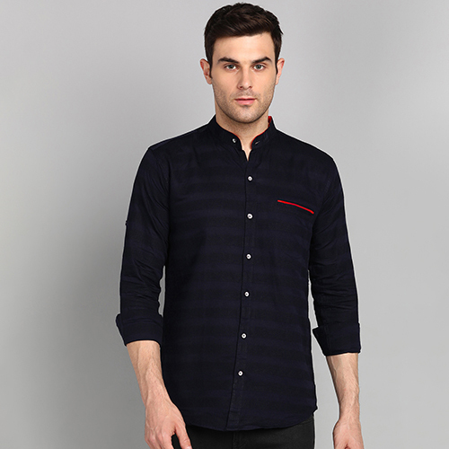 Mens Slim Fit Striped Navy Blue Casual Shirt