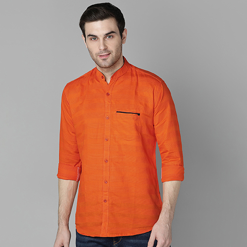 Mens Slim Fit Striped Orange Casual Shirt