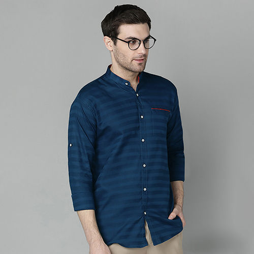 Quick Dry Mens Slim Fit Striped Blue Casual Shirt