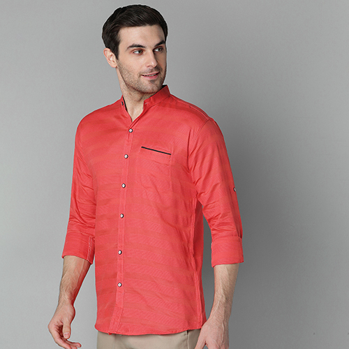 Mens Slim Fit Striped Peach Casual Shirt