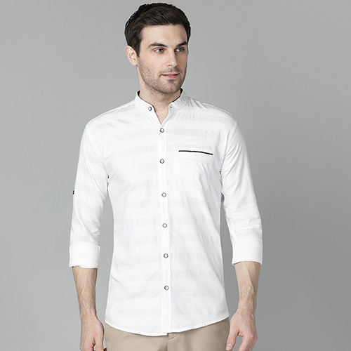 Quick Dry Men Slim Fit Striped White Casual Shirt