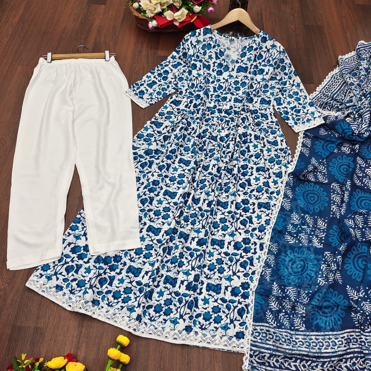 Bansi Blue Rayon Cotton Kurti