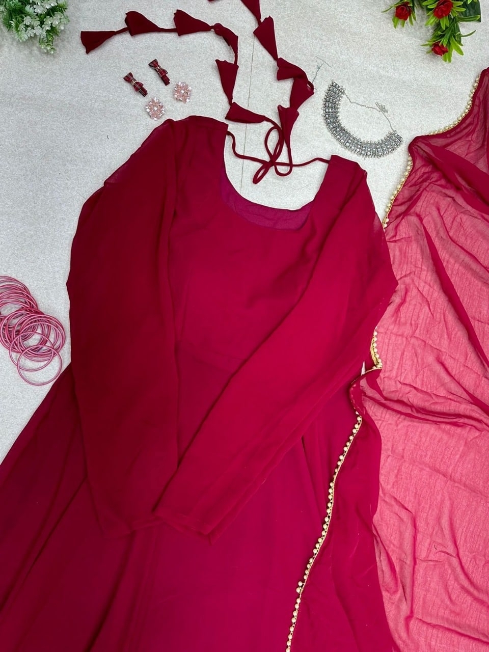 Charvi Maroon Georgette Kurti
