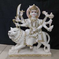 White Marble Durga Statue - Height: Approx. 2 Feet, Width: Approx. 1 Foot, Length: Approx. 1 Foot, Color: Glossy White | Polished Finish For Home Worship