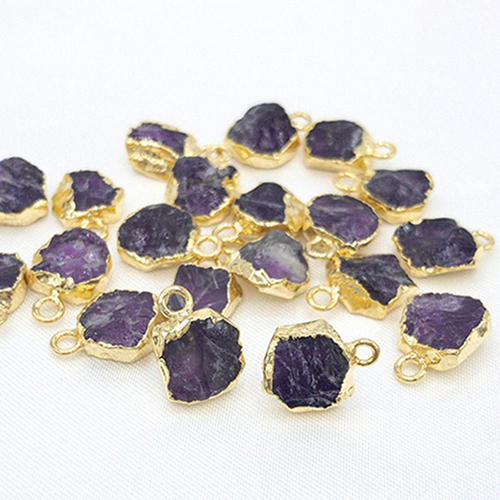 8-10mm Size Raw Amethyst Electroplated Pendant