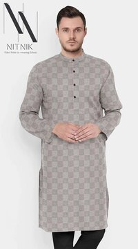 Long Grey Kurta 100% Cotton For Men