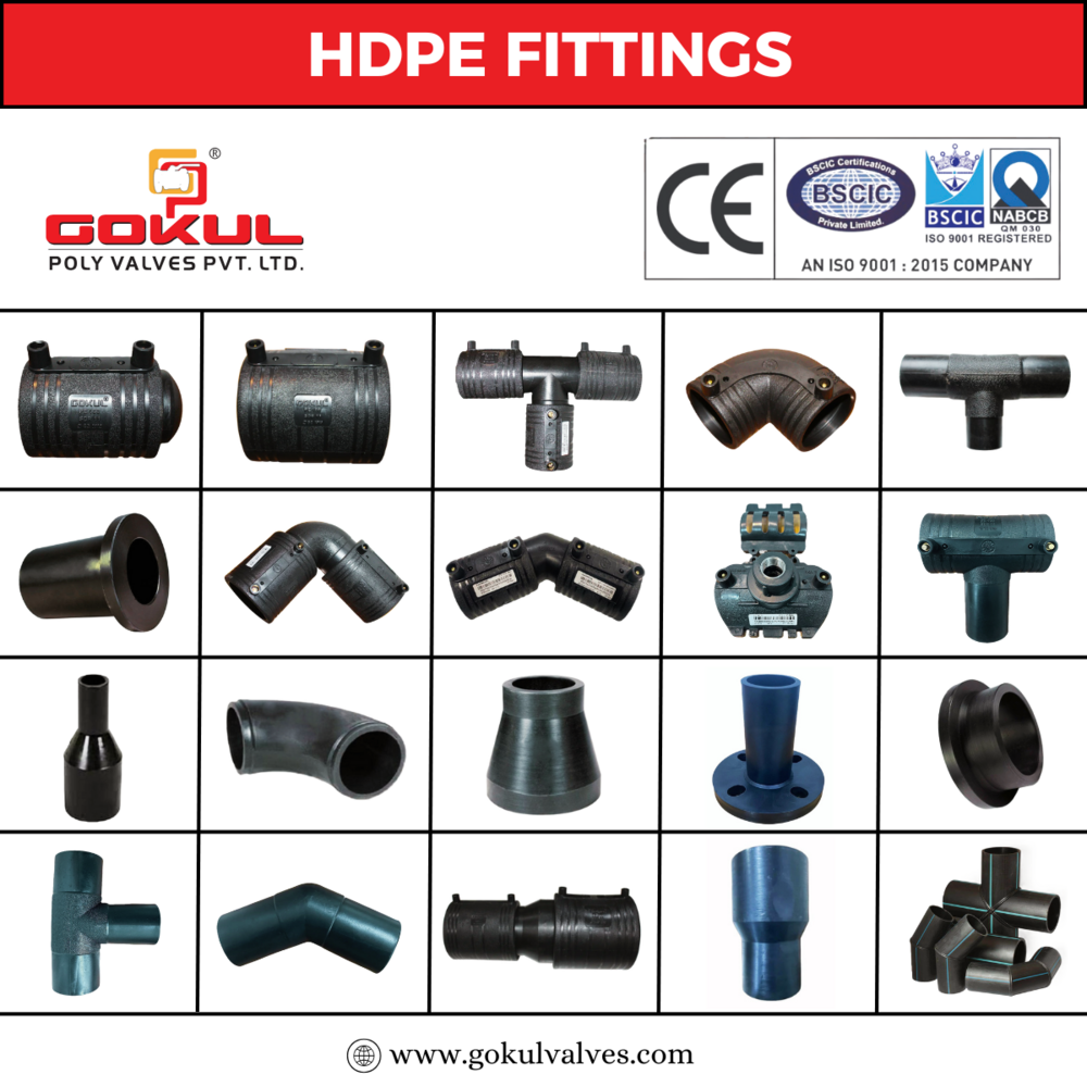 HDPE Electrofusion Pipe Fitting - PE 100 Material, Size 20MM to 315MM, Black, Round Shape | Coupler, Elbow, Tee, End Cap for Plumbing Connections