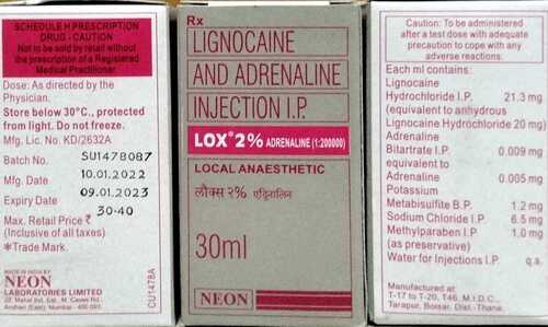 Lox 2% Adr Inj Ingredients: Lignocaine With Adrenaline