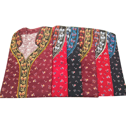 Multicolor Gujri Long Embroidery Nighty With Side Pocket