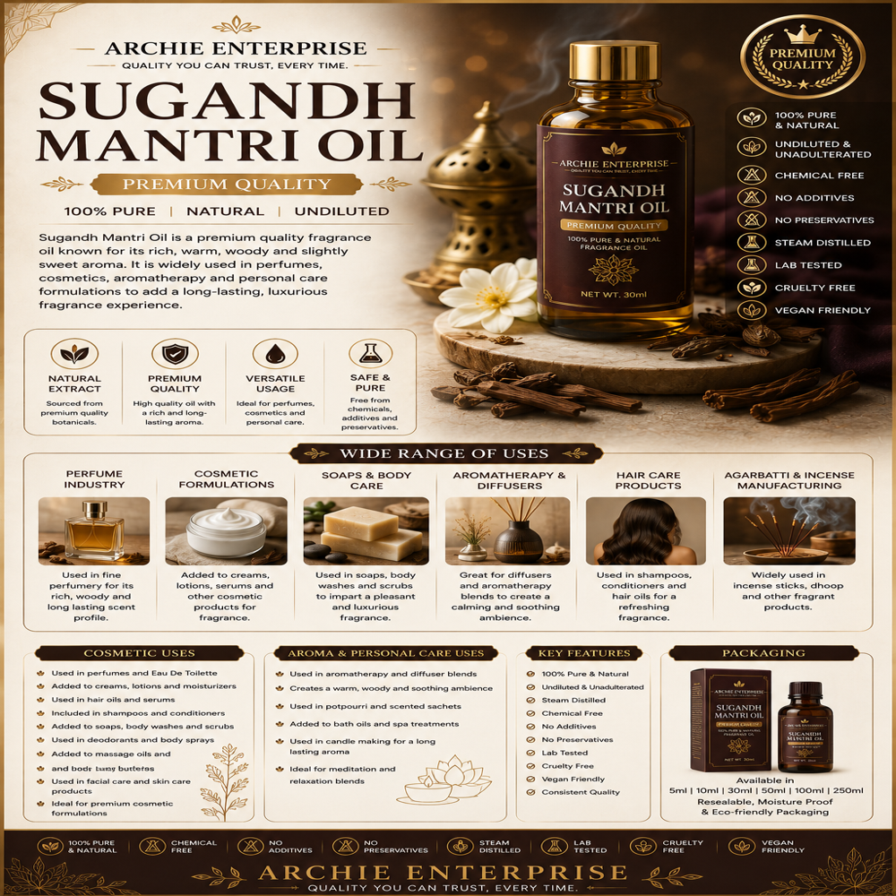 Sugandh Mantri Essential Oil - Cosmetic Grade Herbal Extract, 2-Year Shelf Life | Calming Aroma for Immune Support, Pain Relief & Aromatherapy