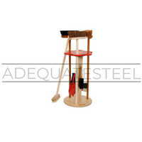 Heavy Duty Broom Stand - Sturdy Metal, Different Sizes, Round Shape | Rubber Wheels, Soft Locks, Secure Broom Storage, Tipping Prevention