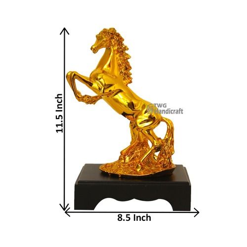 Gold Plated Horse Statue With Wooden Base