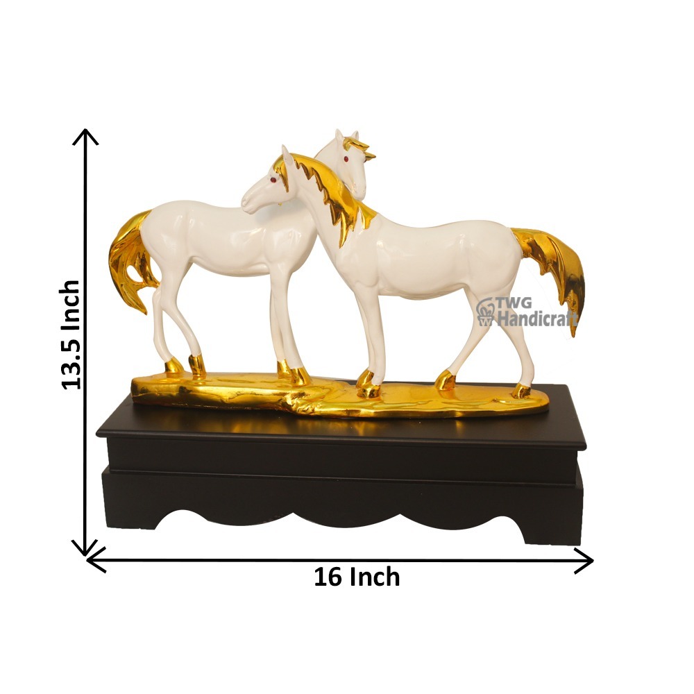 Gold Plated Horse Statue With Wooden Base