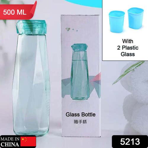 GLASS FRIDGE WATER BOTTLE PLASTIC CAP WITH TWO WATER GLASS FOR HOME